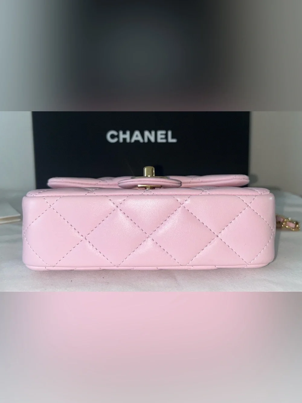 NEW! CHANEL 24S Mini Top Handle Flap Bag Quilted Lambskin Rose Light Pink